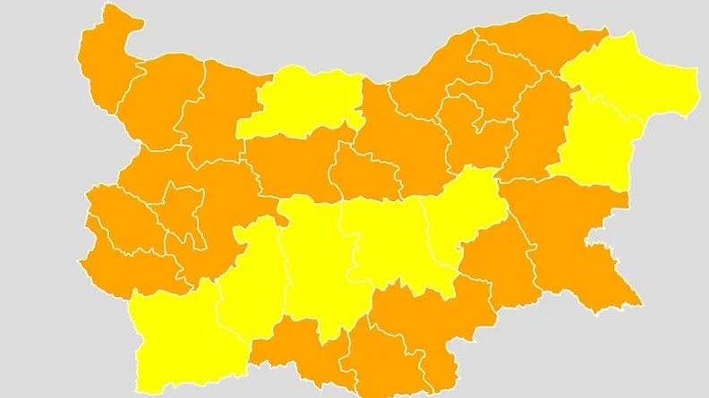 НИМХ издаде оранжев код за опасно време в 20 области на страната
