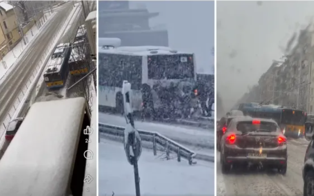 София под снежна блокада: Пътници бутат закъсал автобус, много улици са неизчистени